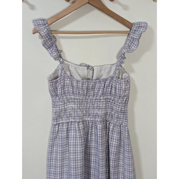 WAYF Smocked Waist Purple Gingham Checkered Mini Dress - Size M - Picture 6 of 9